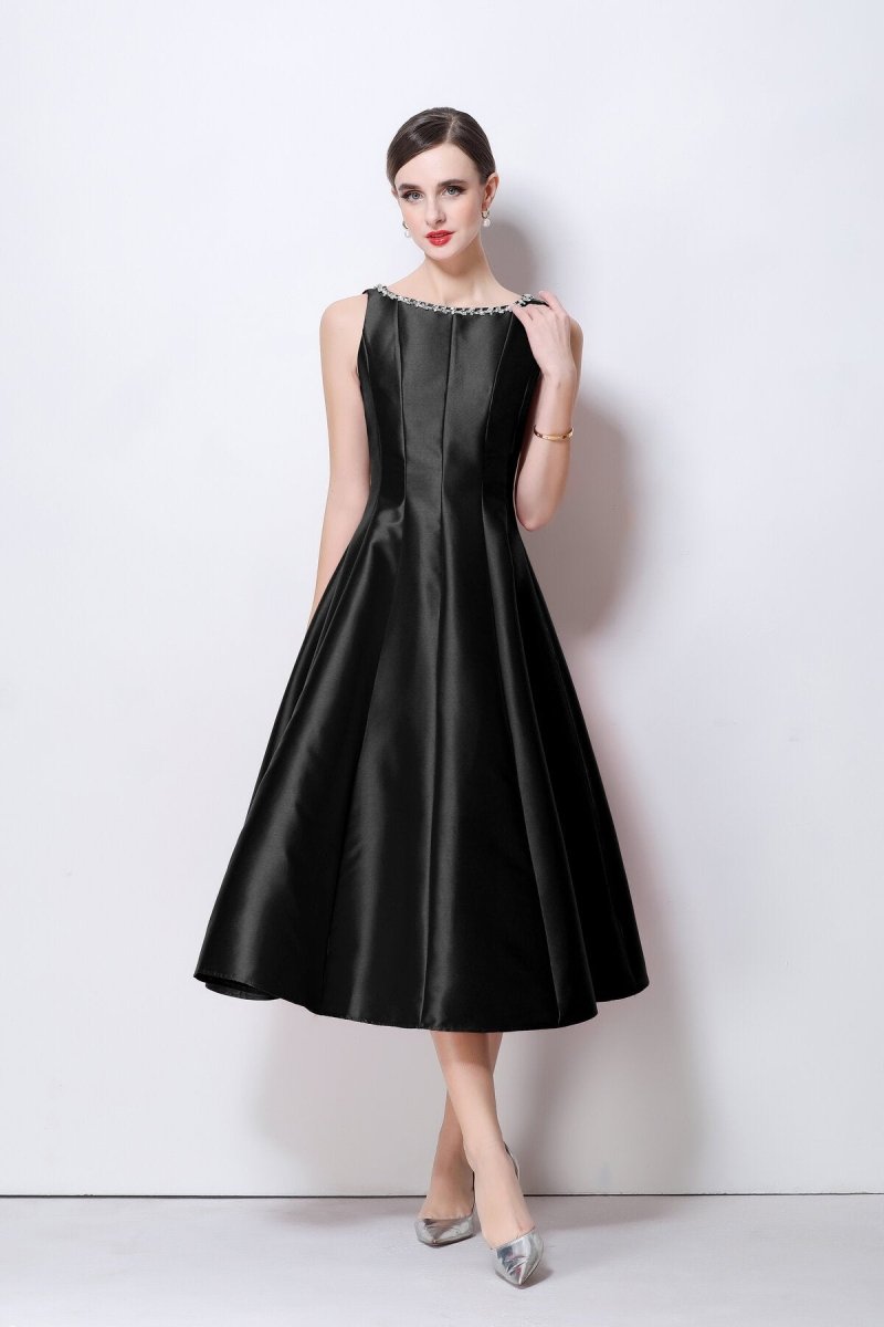 Celestine Crystal Trim Satin Midi Dress