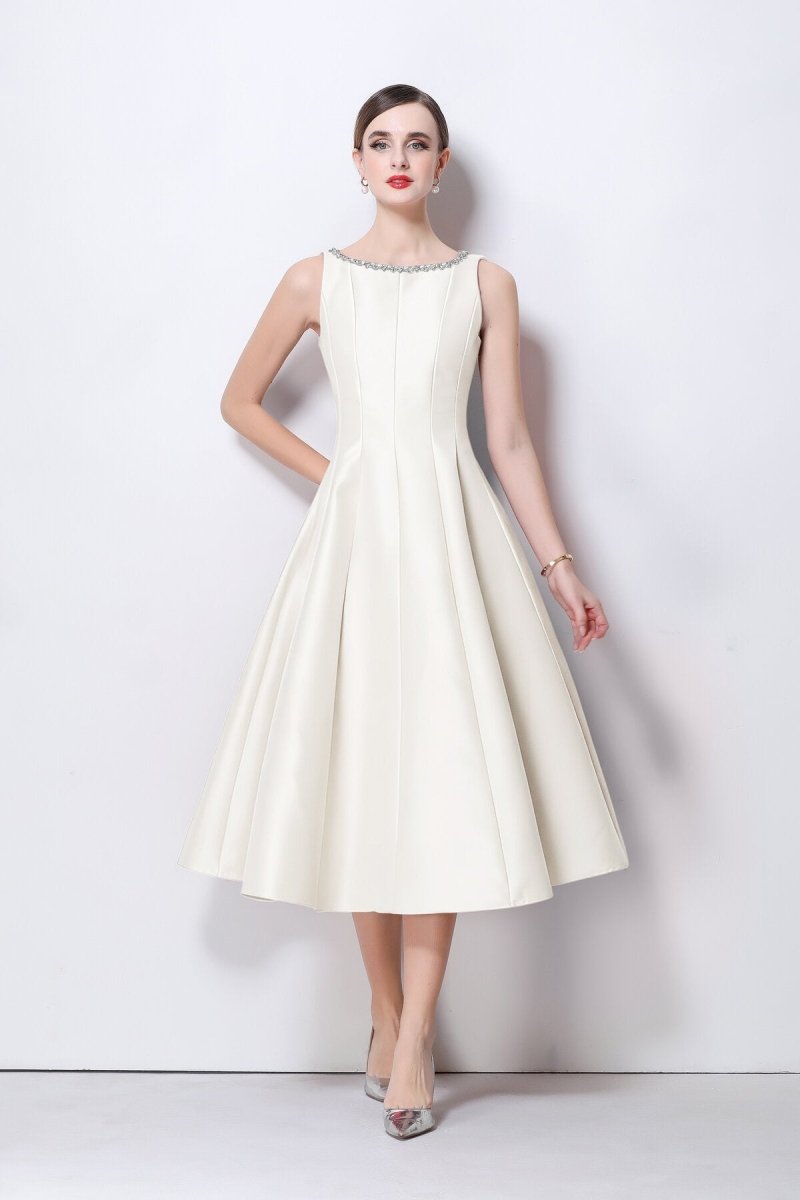 Celestine Crystal Trim Satin Midi Dress