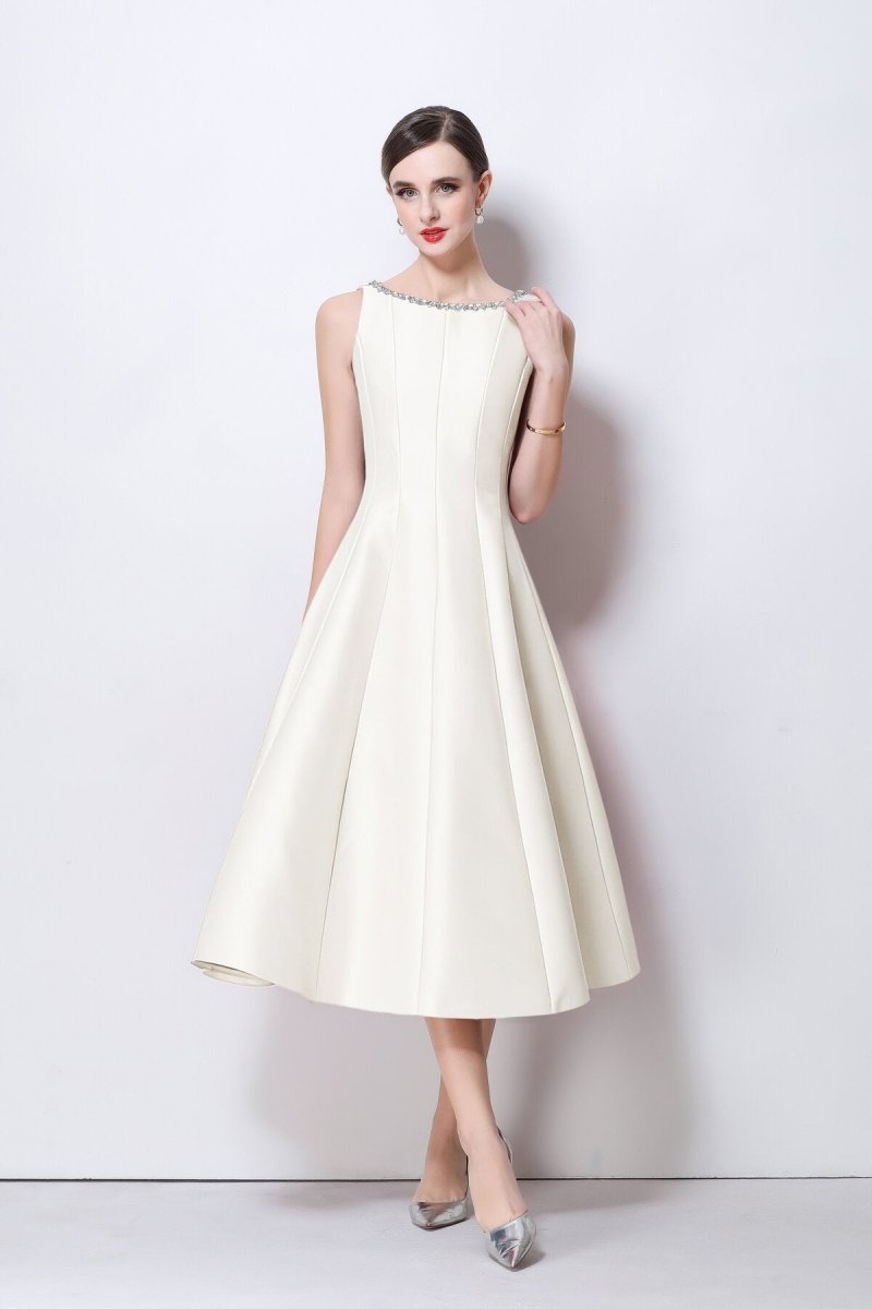 Celestine Crystal Trim Satin Midi Dress