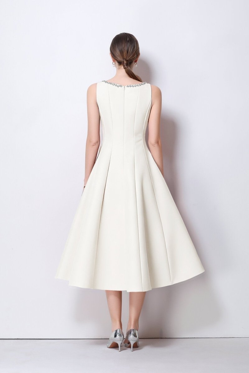 Celestine Crystal Trim Satin Midi Dress