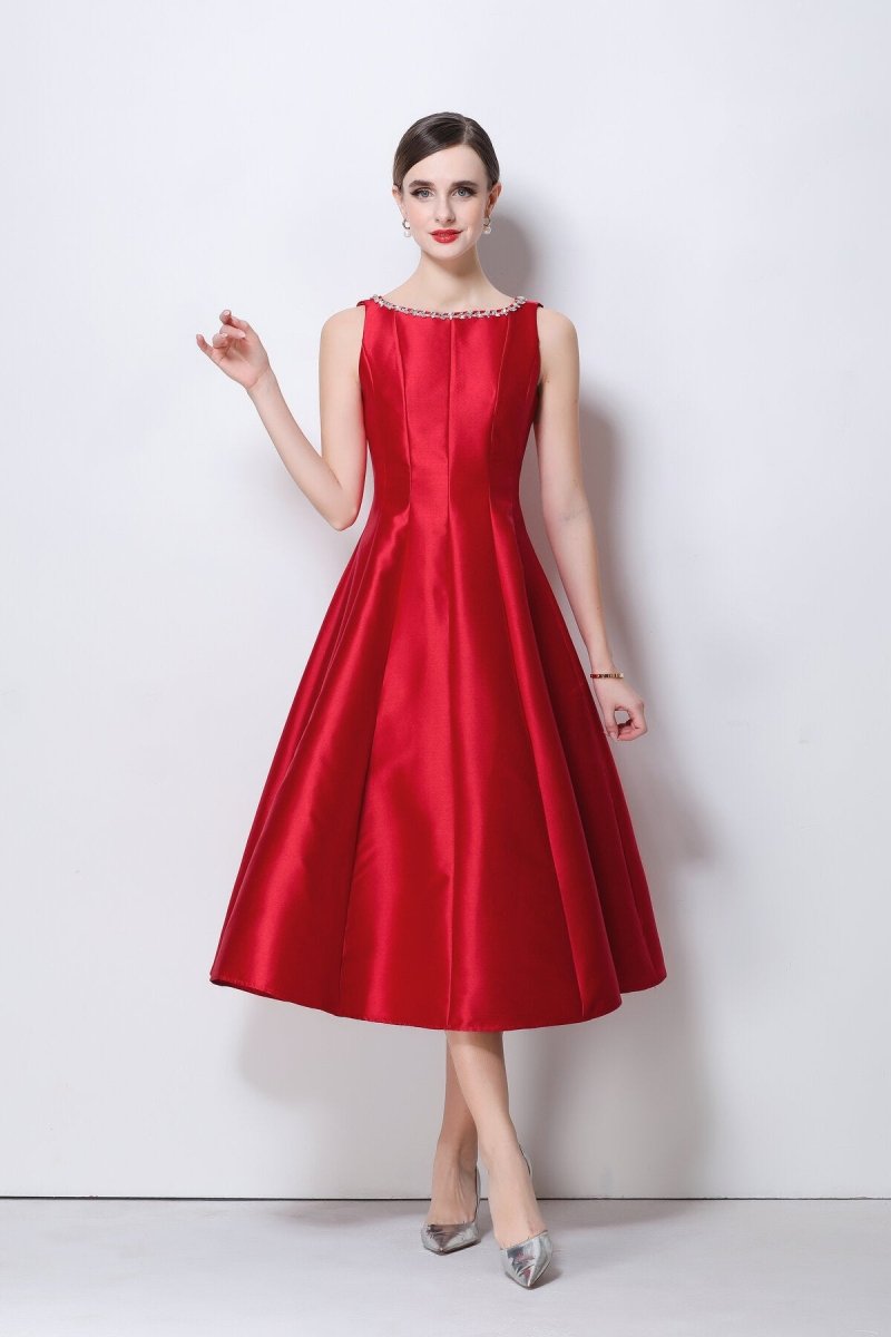 Celestine Crystal Trim Satin Midi Dress