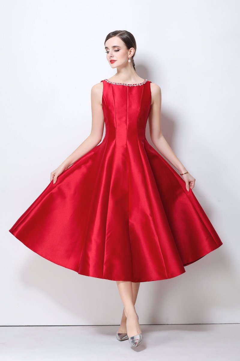 Celestine Crystal Trim Satin Midi Dress