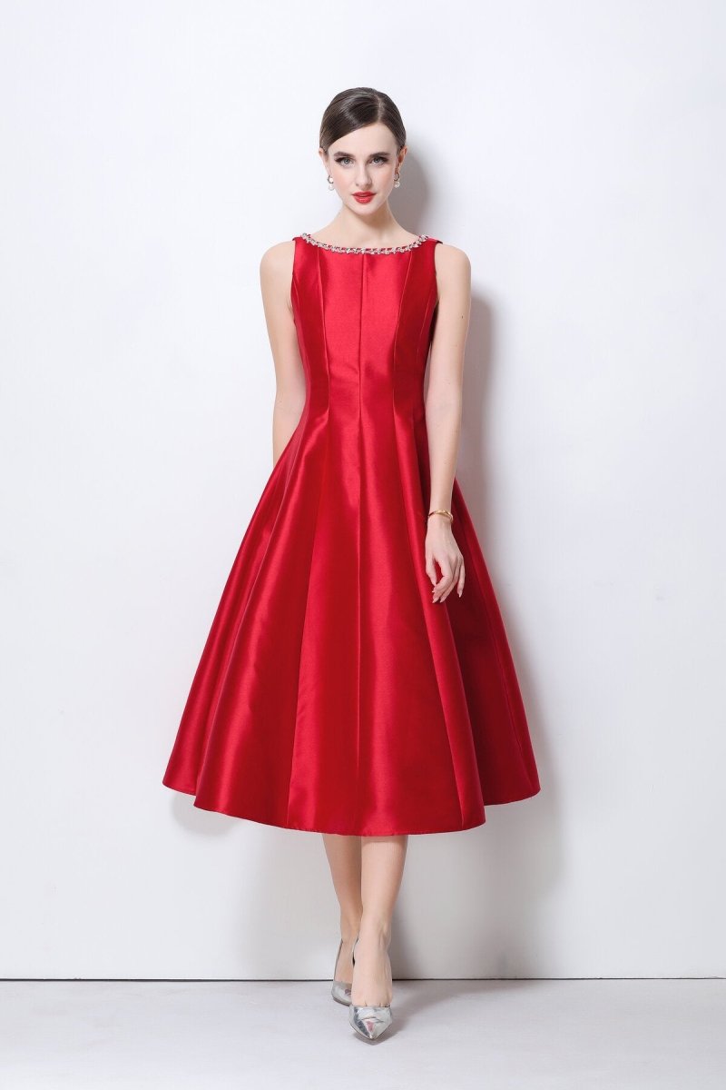 Celestine Crystal Trim Satin Midi Dress