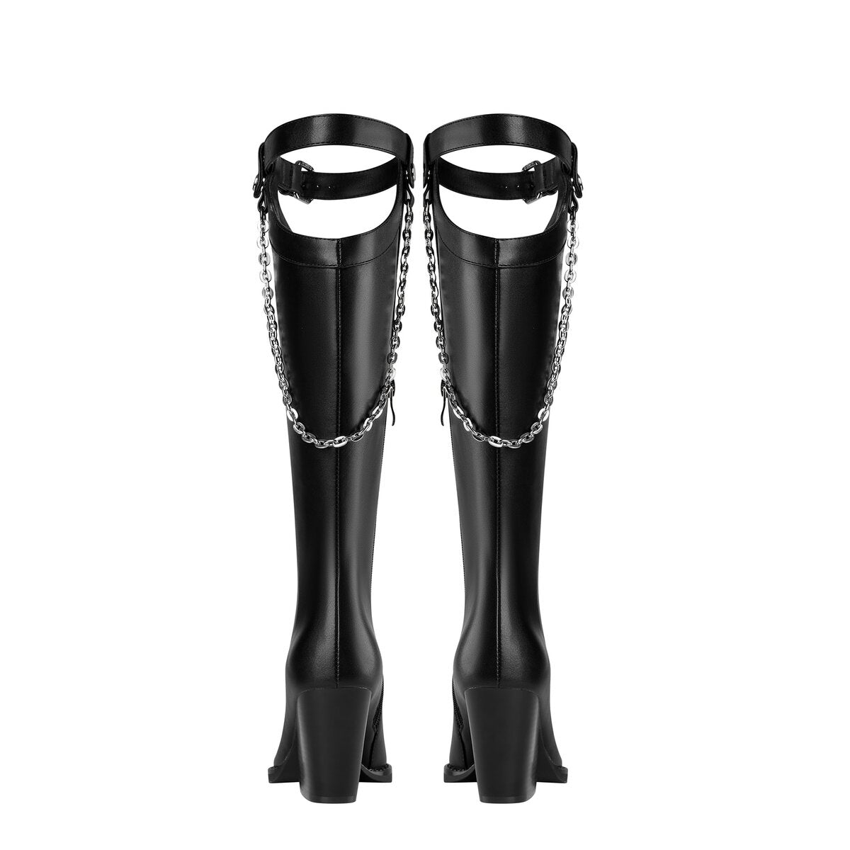 Chain Harness Cutout Knee High Western Boots