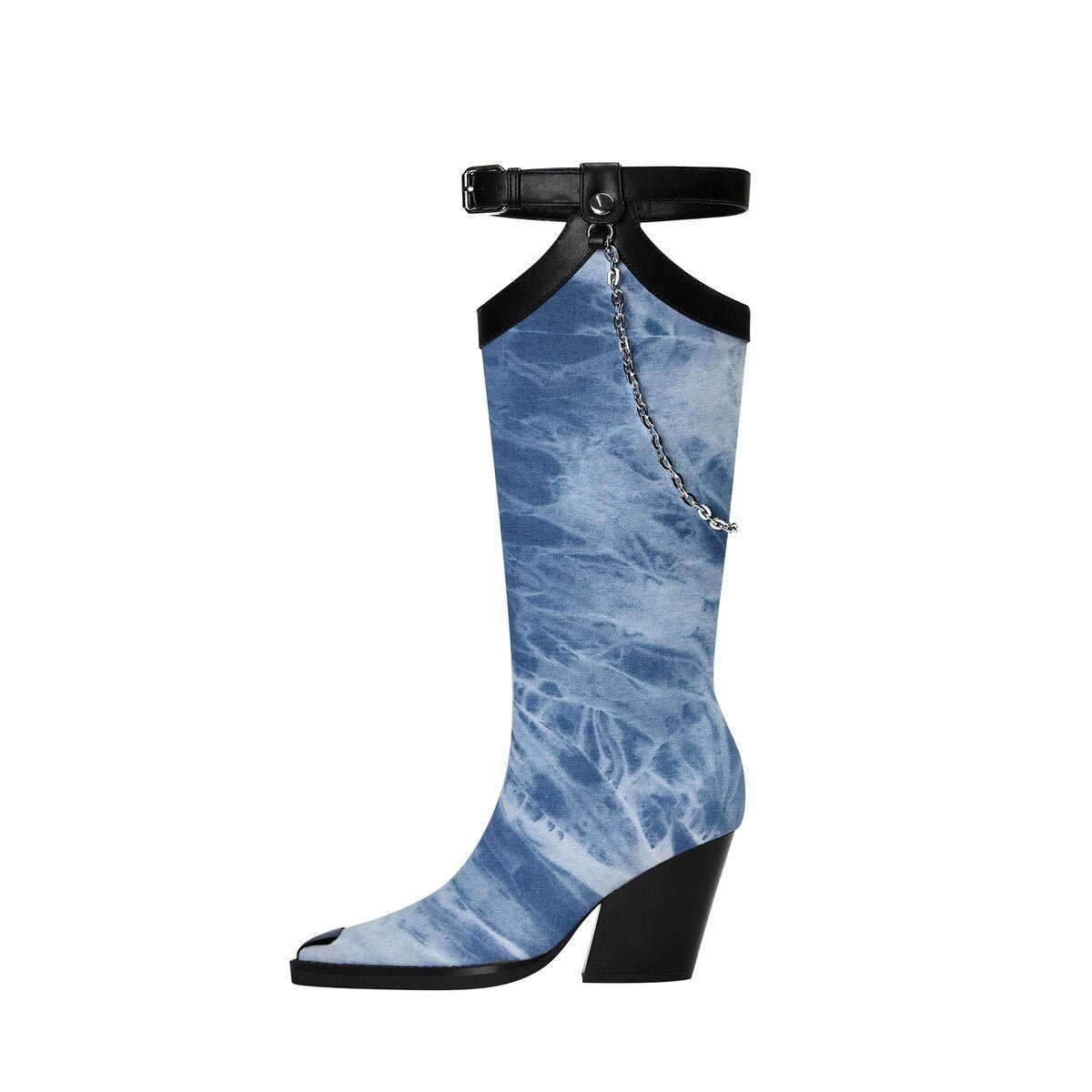 Chain Harness Cutout Knee High Western Boots