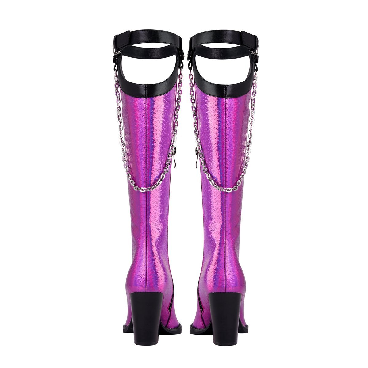 Chain Harness Cutout Knee High Western Boots