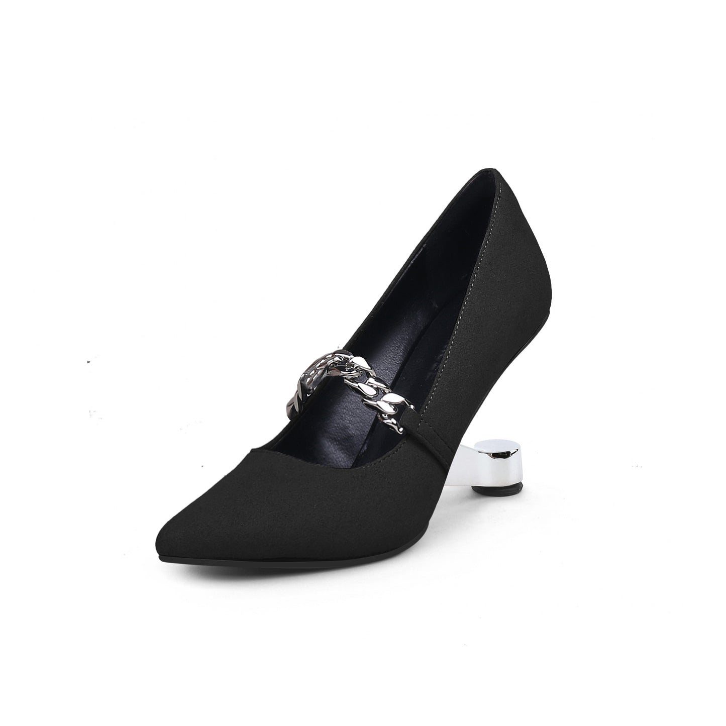 chain strap suede pumps all black 2