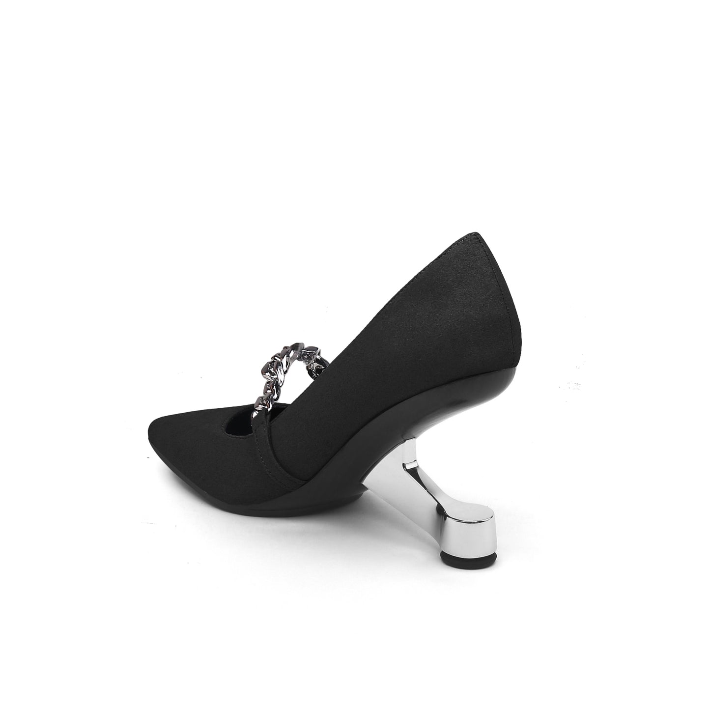 chain strap suede pumps all black 4
