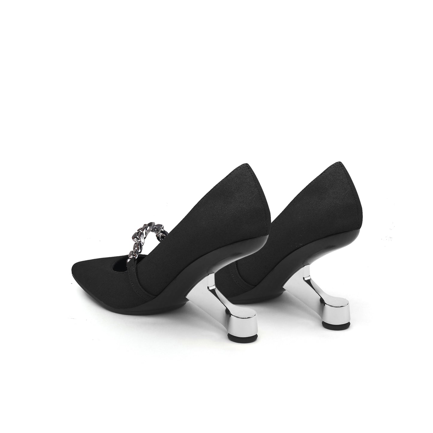 chain strap suede pumps all black 5