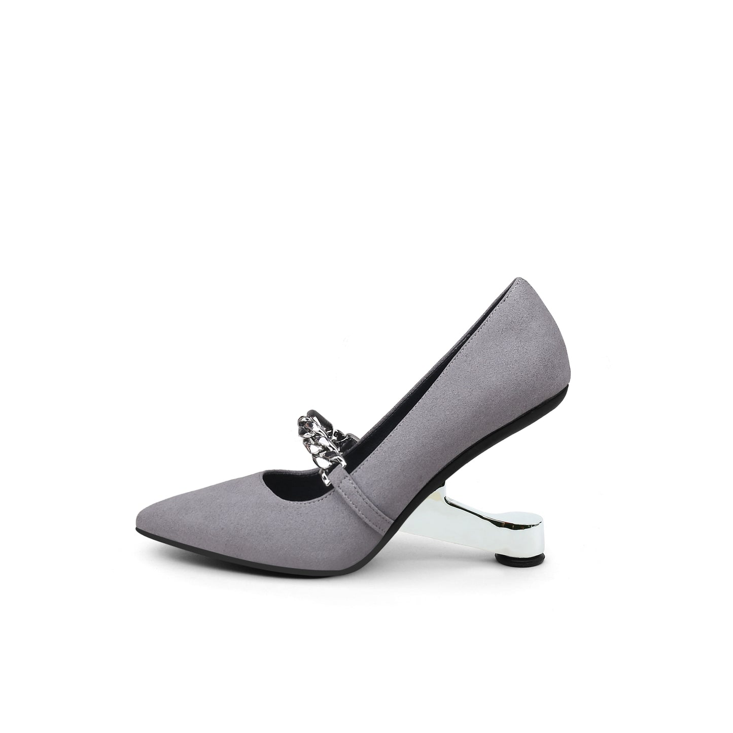 chain strap suede pumps all grey 1