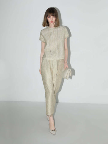 Champagne Satin Tee with Crumpled Texture