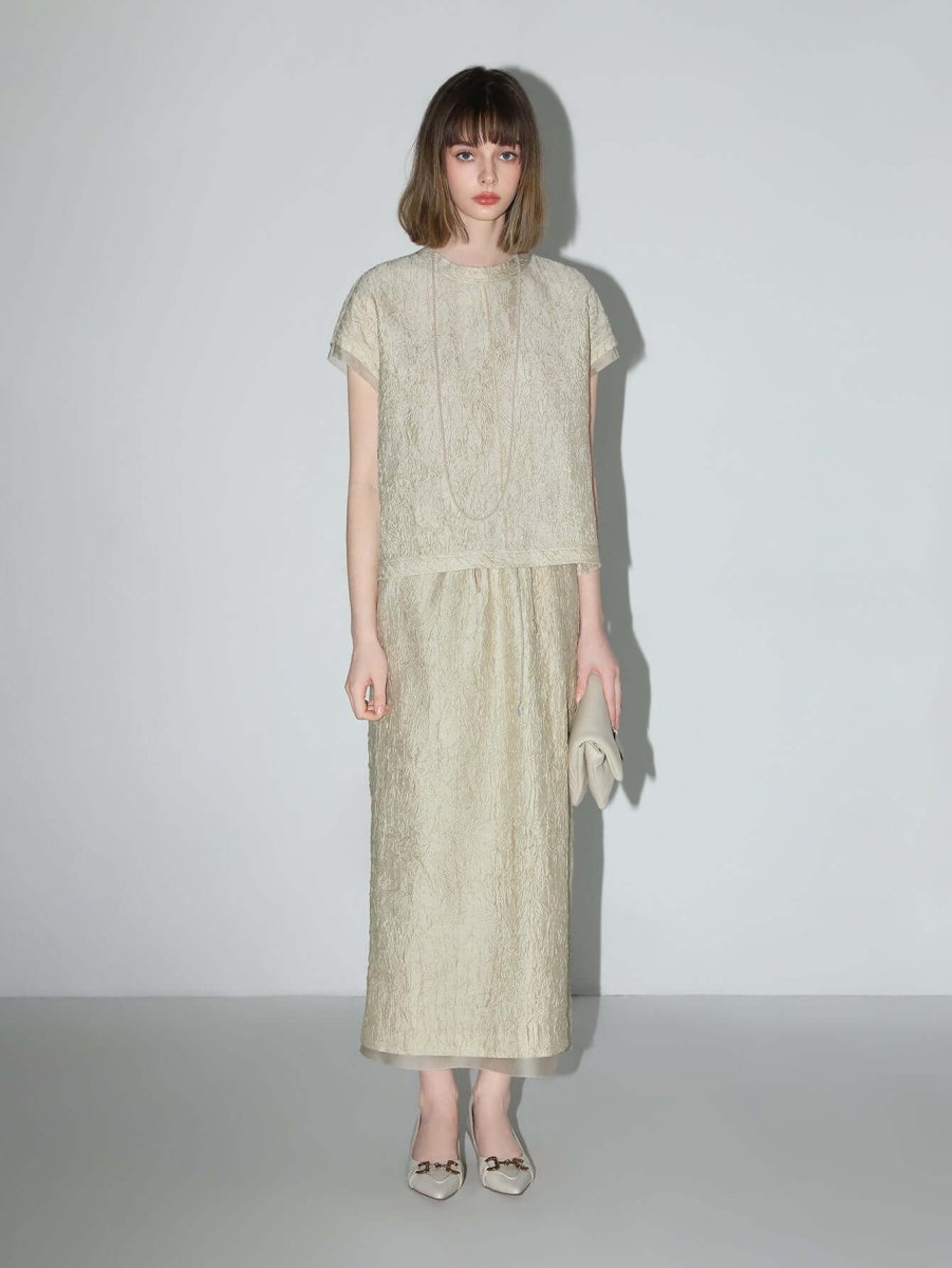champagne satin tee with crumpled texture all champagne 3