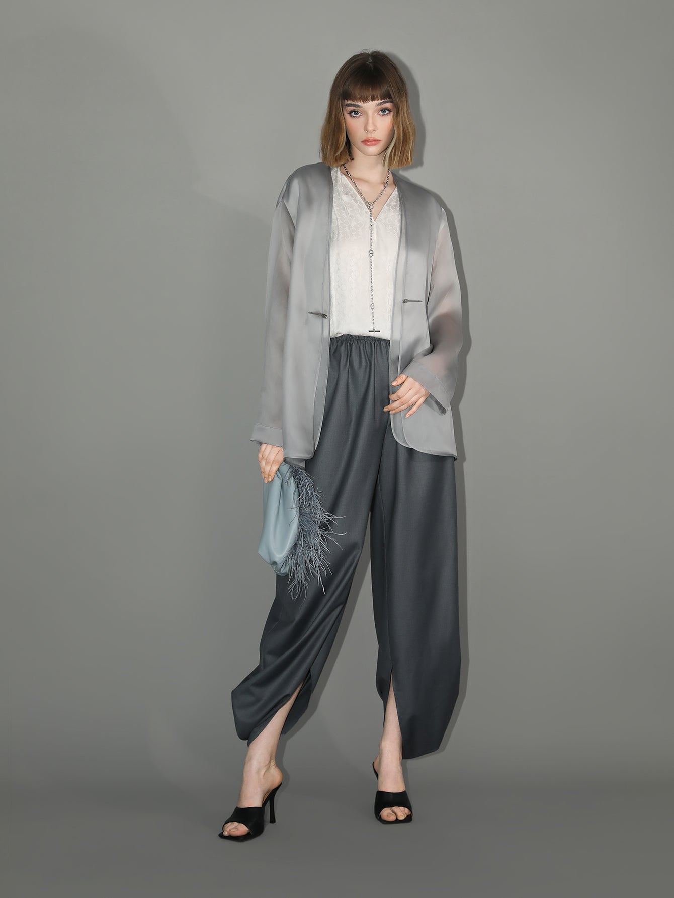 charcoal wide leg side slit satin balloon pants all charcoal 2