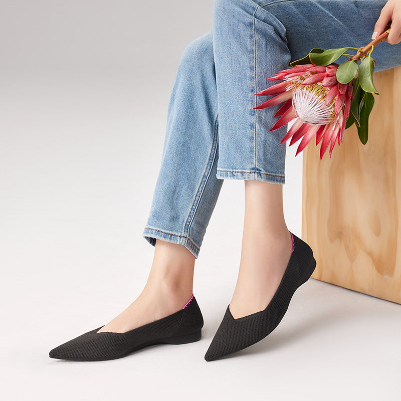 charlotte casual pointed toe commuter flats all black 6