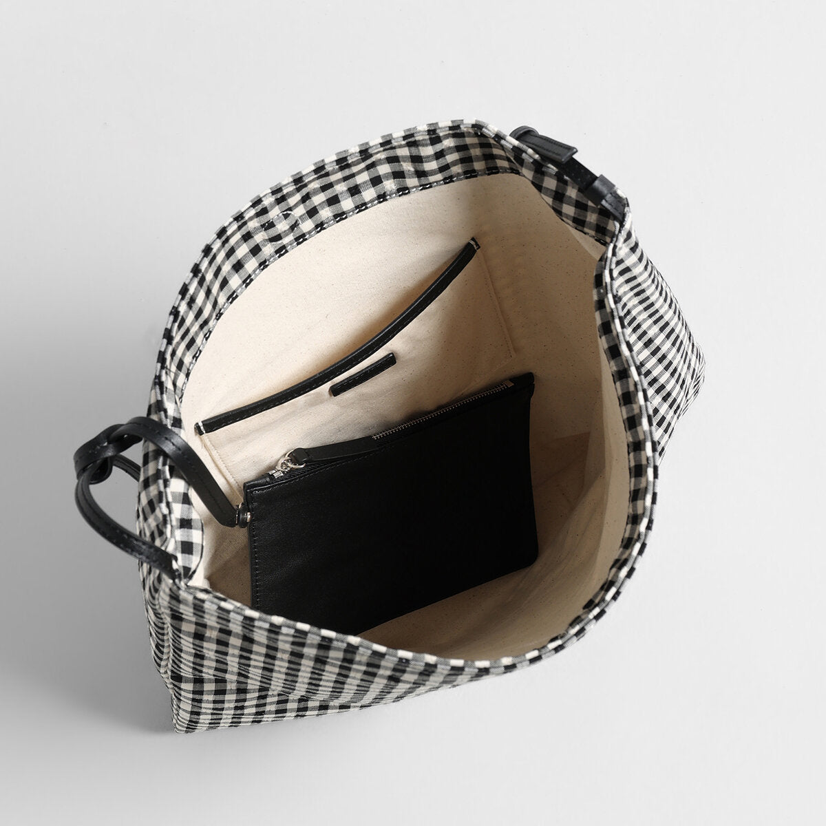 Check Print Canvas Hobo Tote Bag – Knotted Leather Strap with Detachable Zipper Pouch