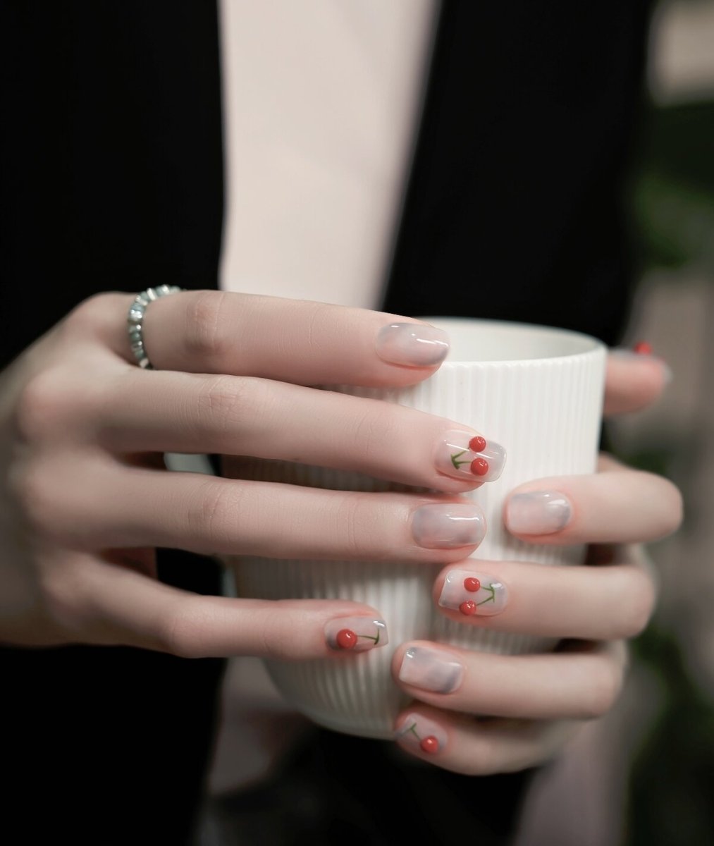 Cherry Macaron 3D Cherry Press-On Nails