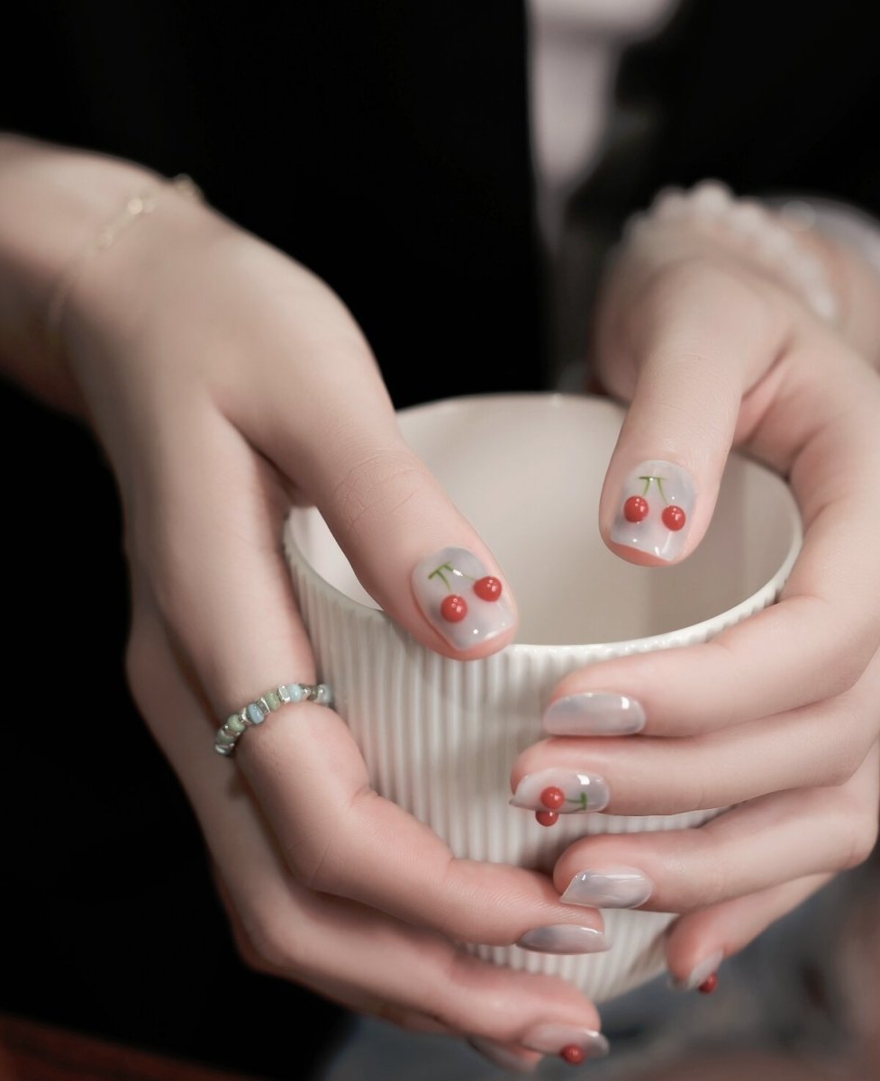 Cherry Macaron 3D Cherry Press-On Nails