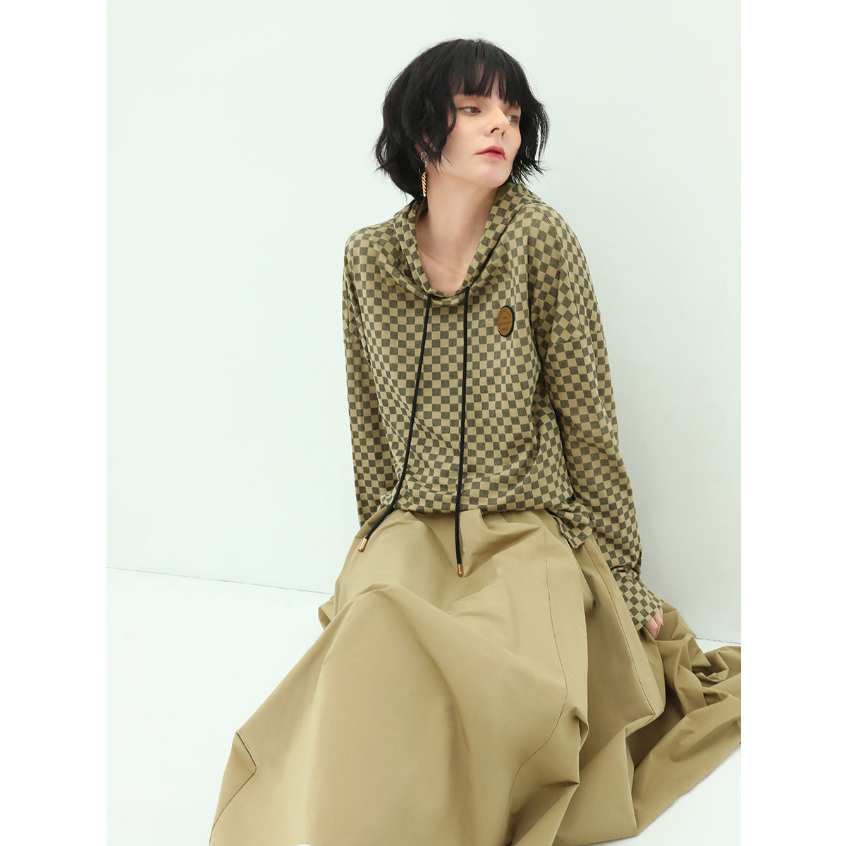 chessboard khaki hooded sweater all khaki 3