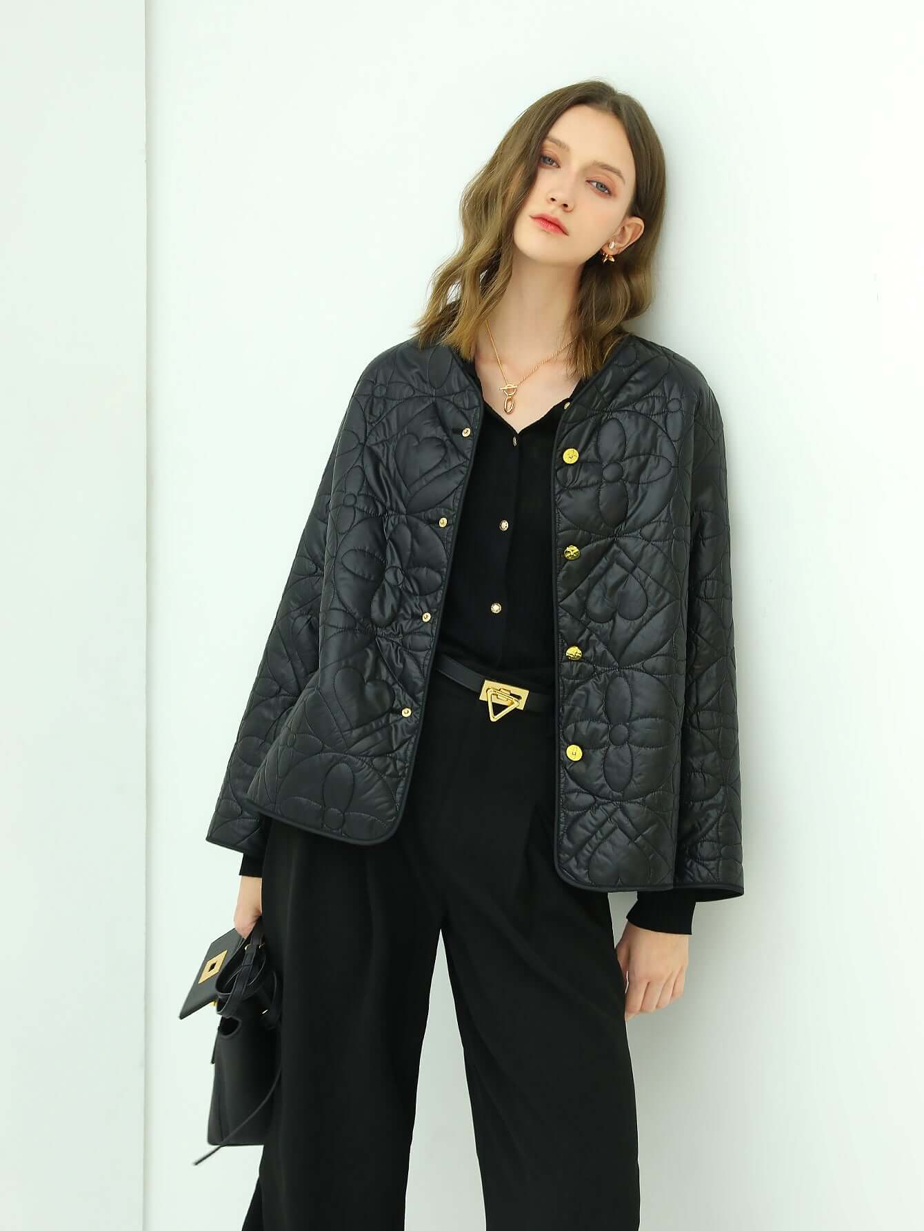 chic floral quilted black lightweight jacket all black 2