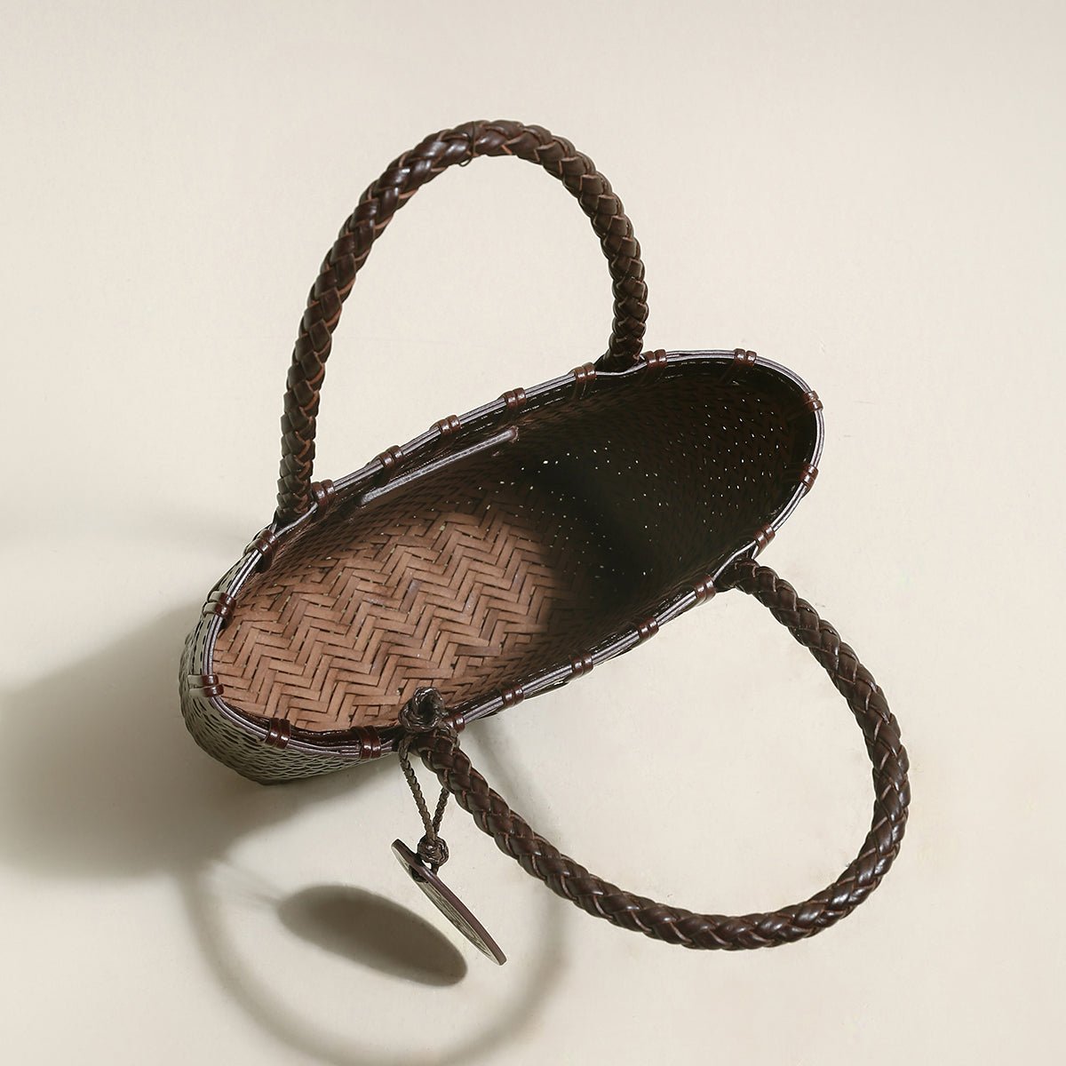 Chocolate Organic Reed Woven Basket Bag - 0cm