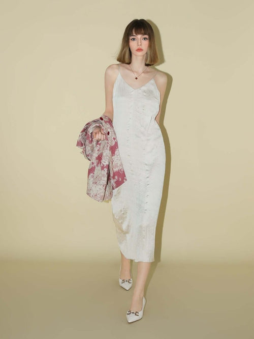 Chrevron Knitted Ivory French Slip Dress - 0cm