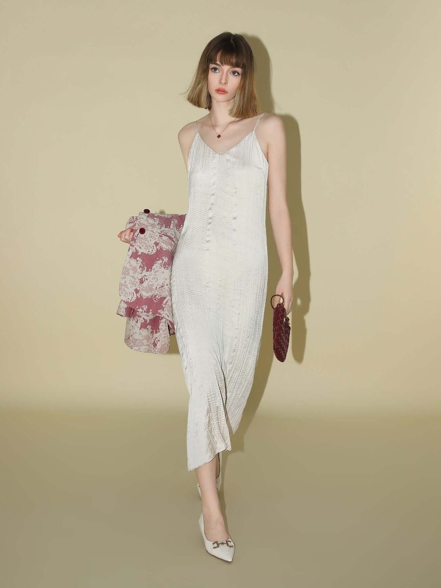 Chrevron Knitted Ivory French Slip Dress - 0cm