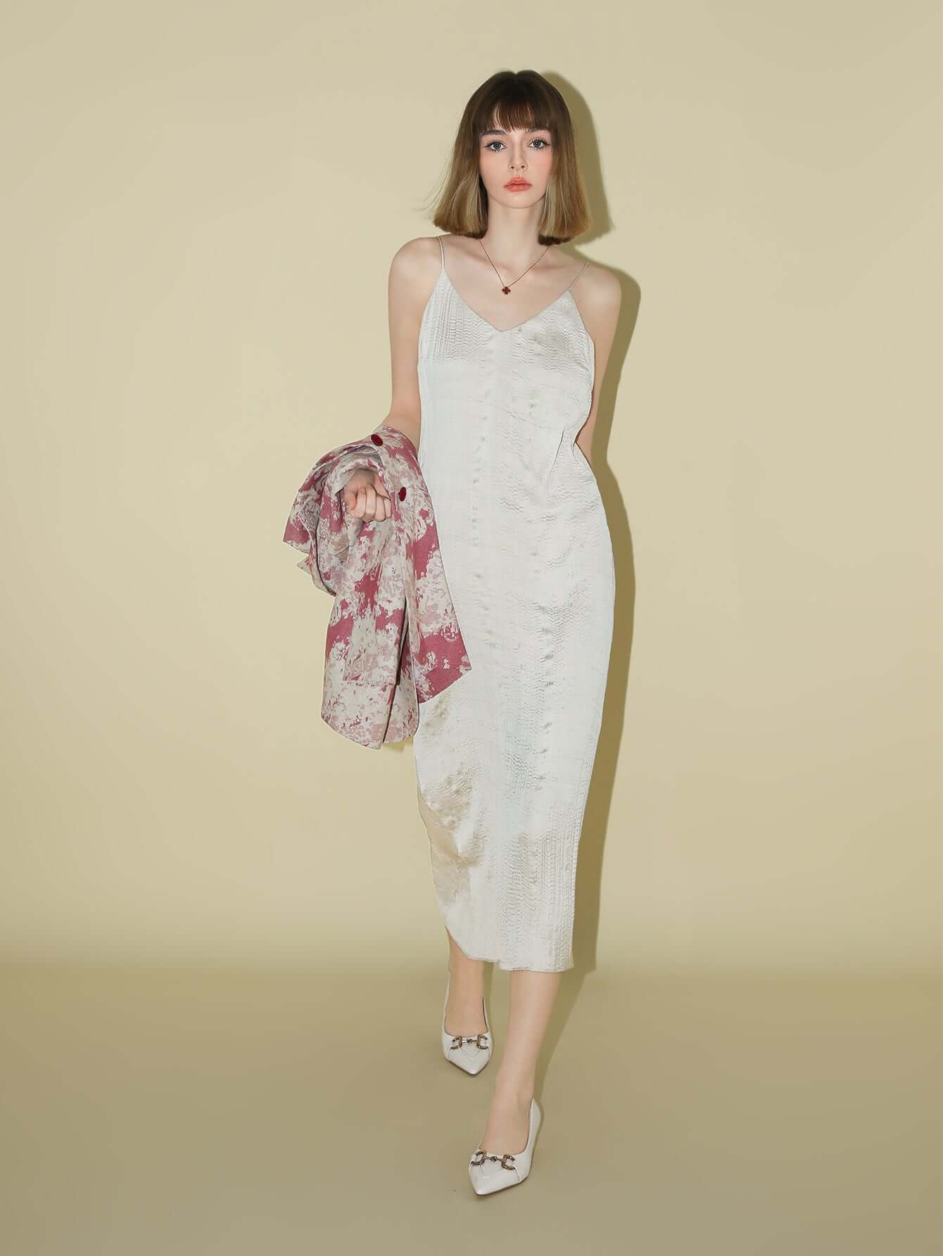 chrevron knitted ivory french slip dress all ivory 1