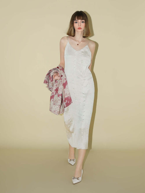 chrevron knitted ivory french slip dress all ivory 1