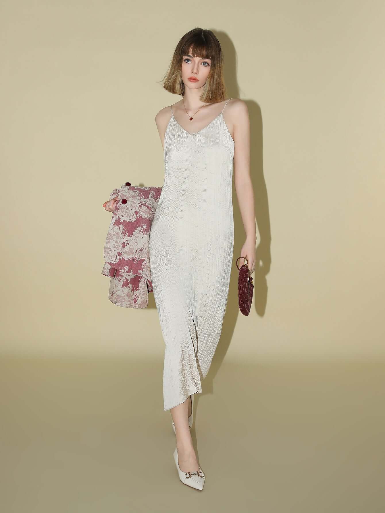 chrevron knitted ivory french slip dress all ivory 2