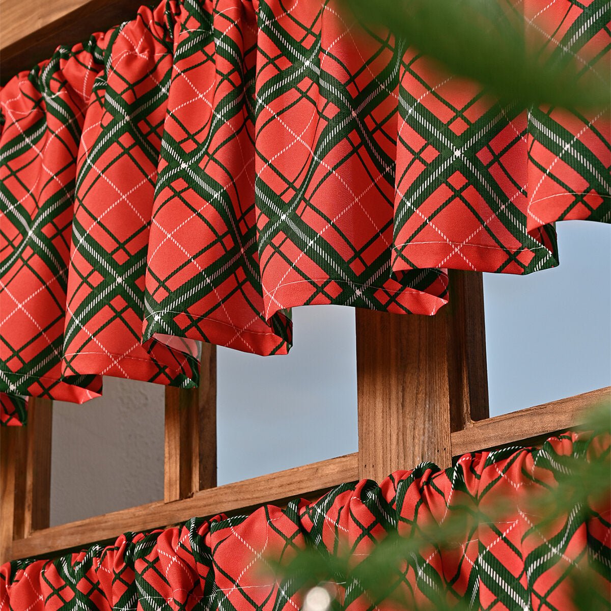Christmas Plaid Curtain Valance – Red & Green Rod Pocket Window Topper