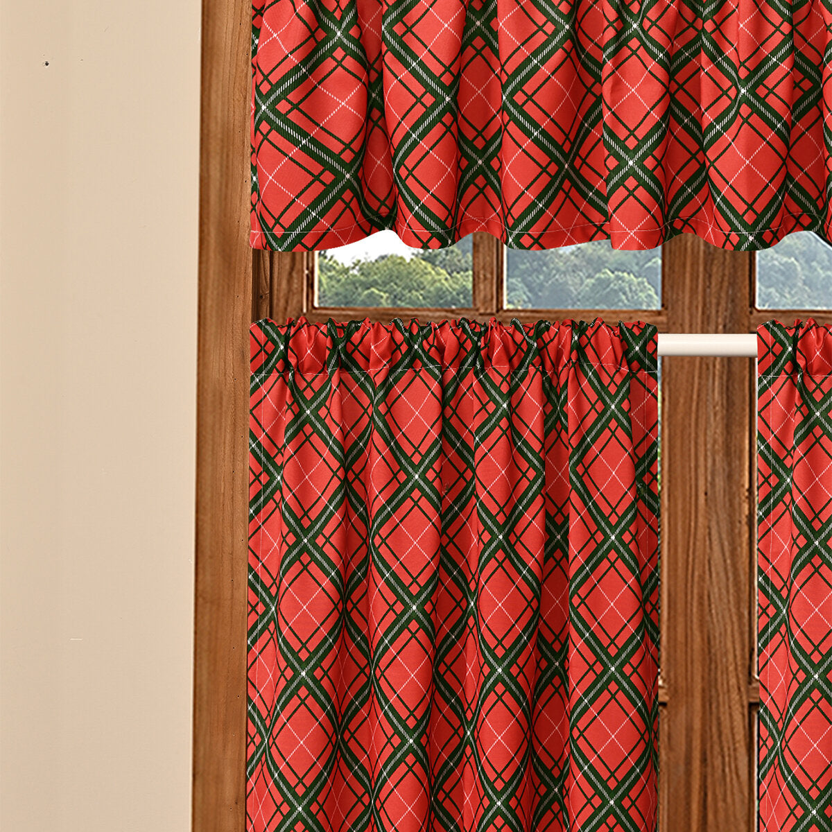 Christmas Plaid Curtain Valance – Red & Green Rod Pocket Window Topper