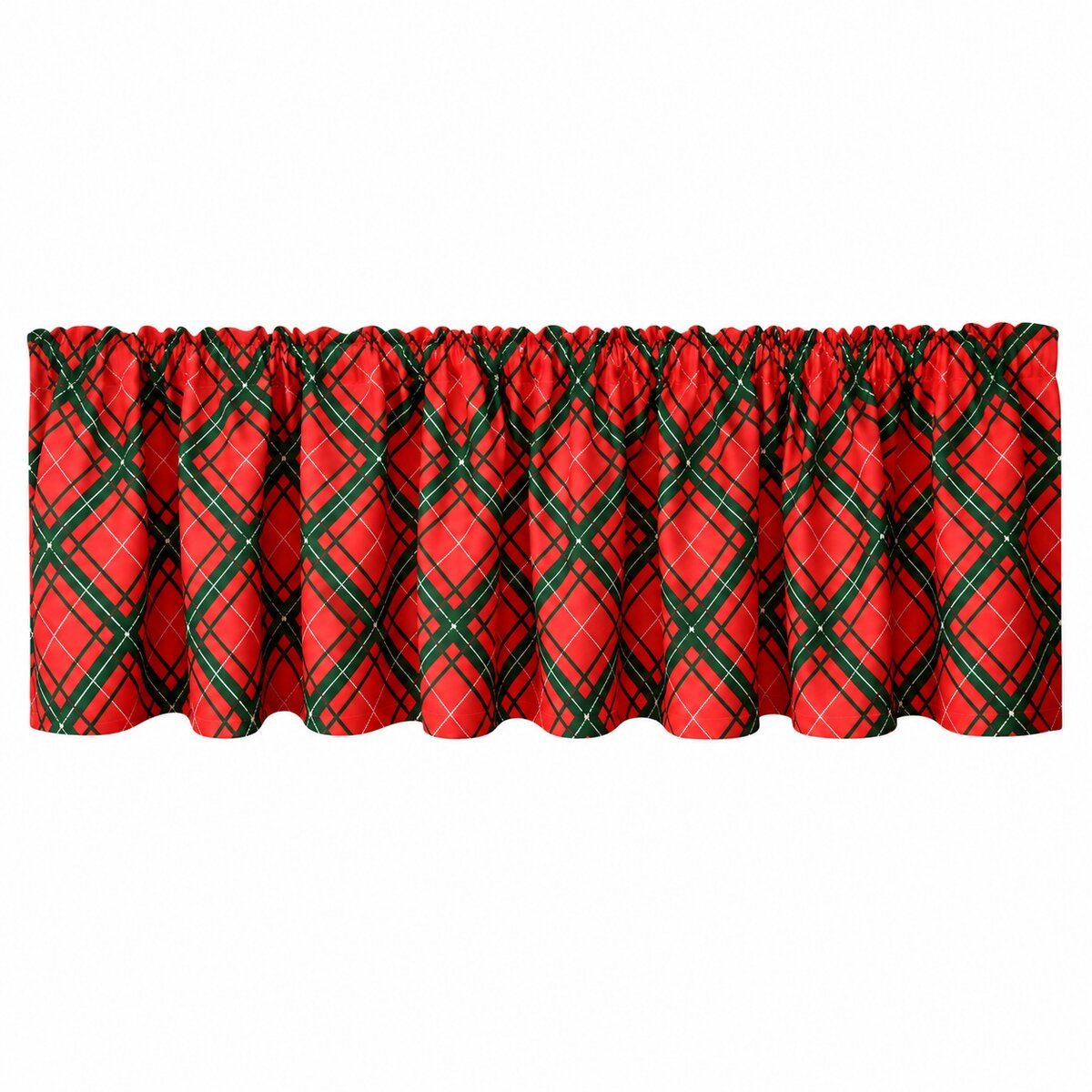 Christmas Plaid Curtain Valance – Red & Green Rod Pocket Window Topper