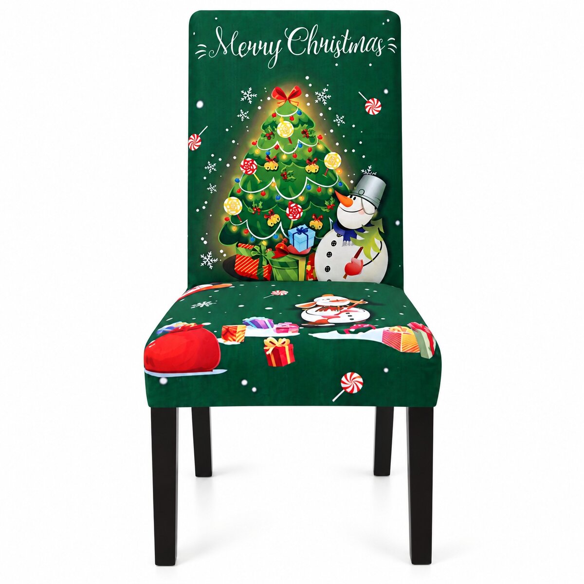 Christmas Tree & Snowman Chair Cover – Stretch Dining Chair Slipcover