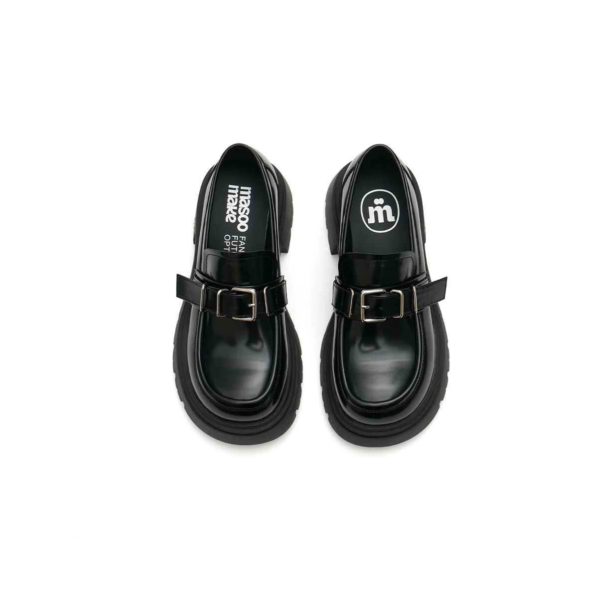 chunky heel buckled platform loafers all black 5