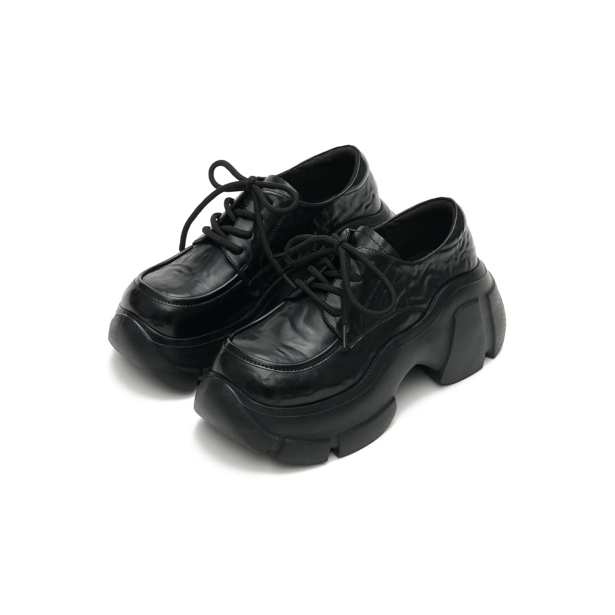chunky heel platform lace up leather shoes all black 2