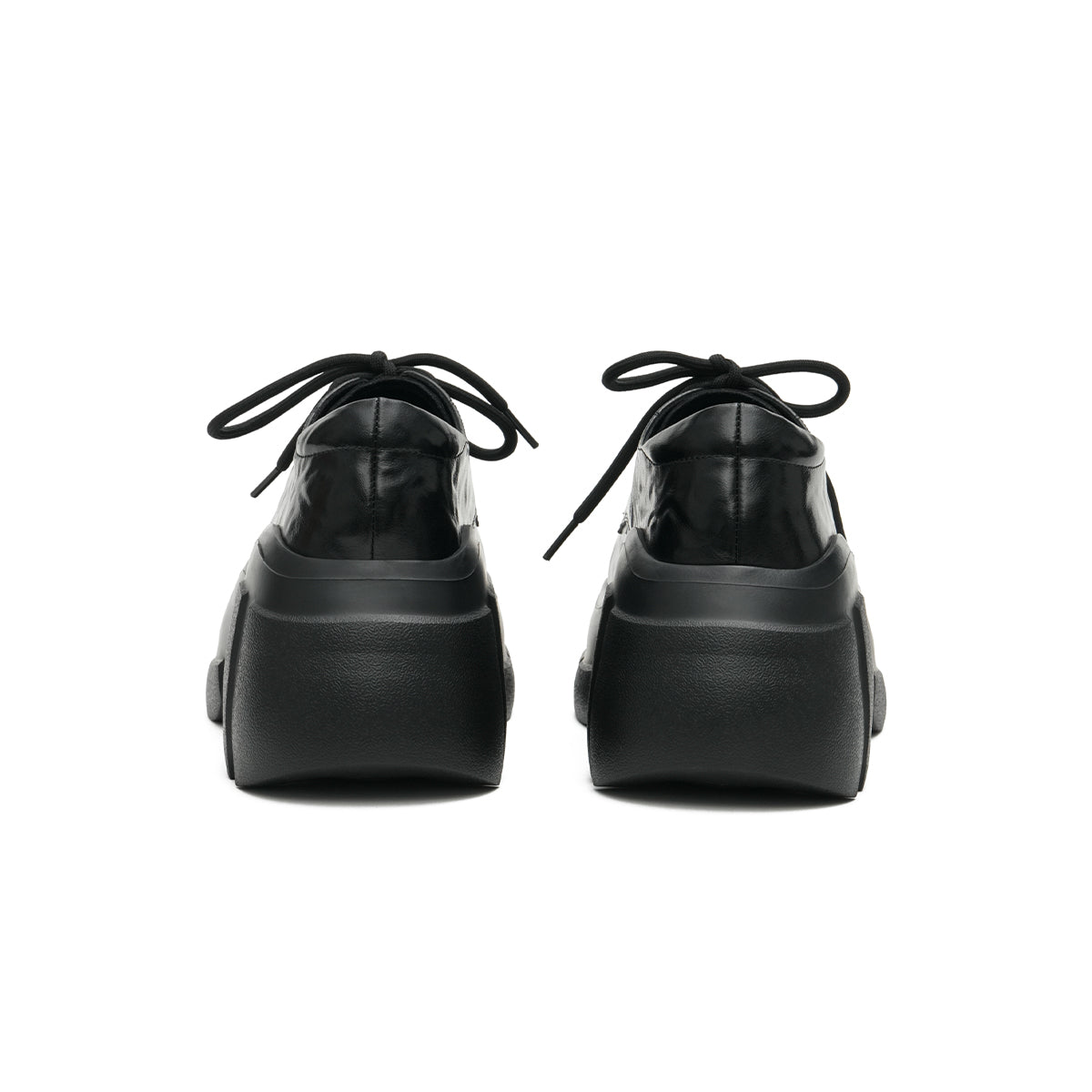 chunky heel platform lace up leather shoes all black 3