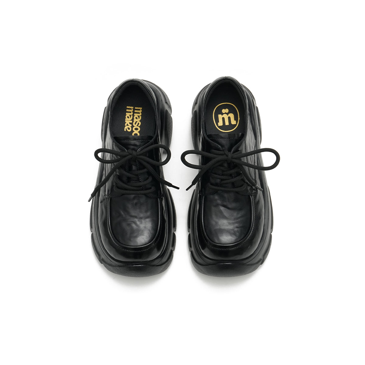 chunky heel platform lace up leather shoes all black 5