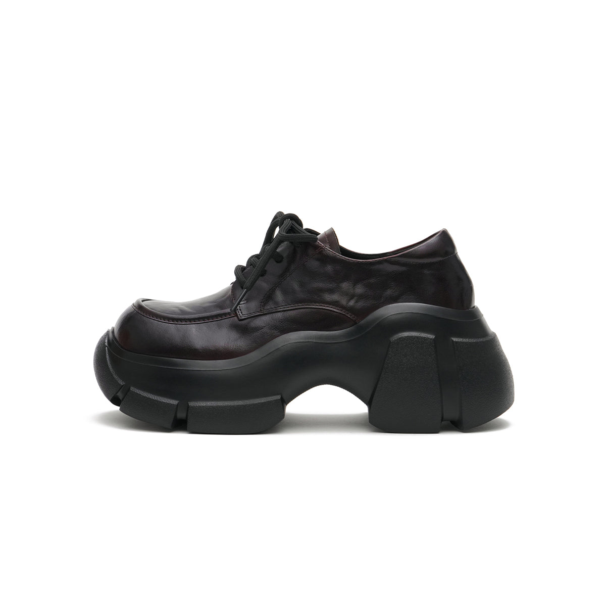 chunky heel platform lace up leather shoes all brown 1