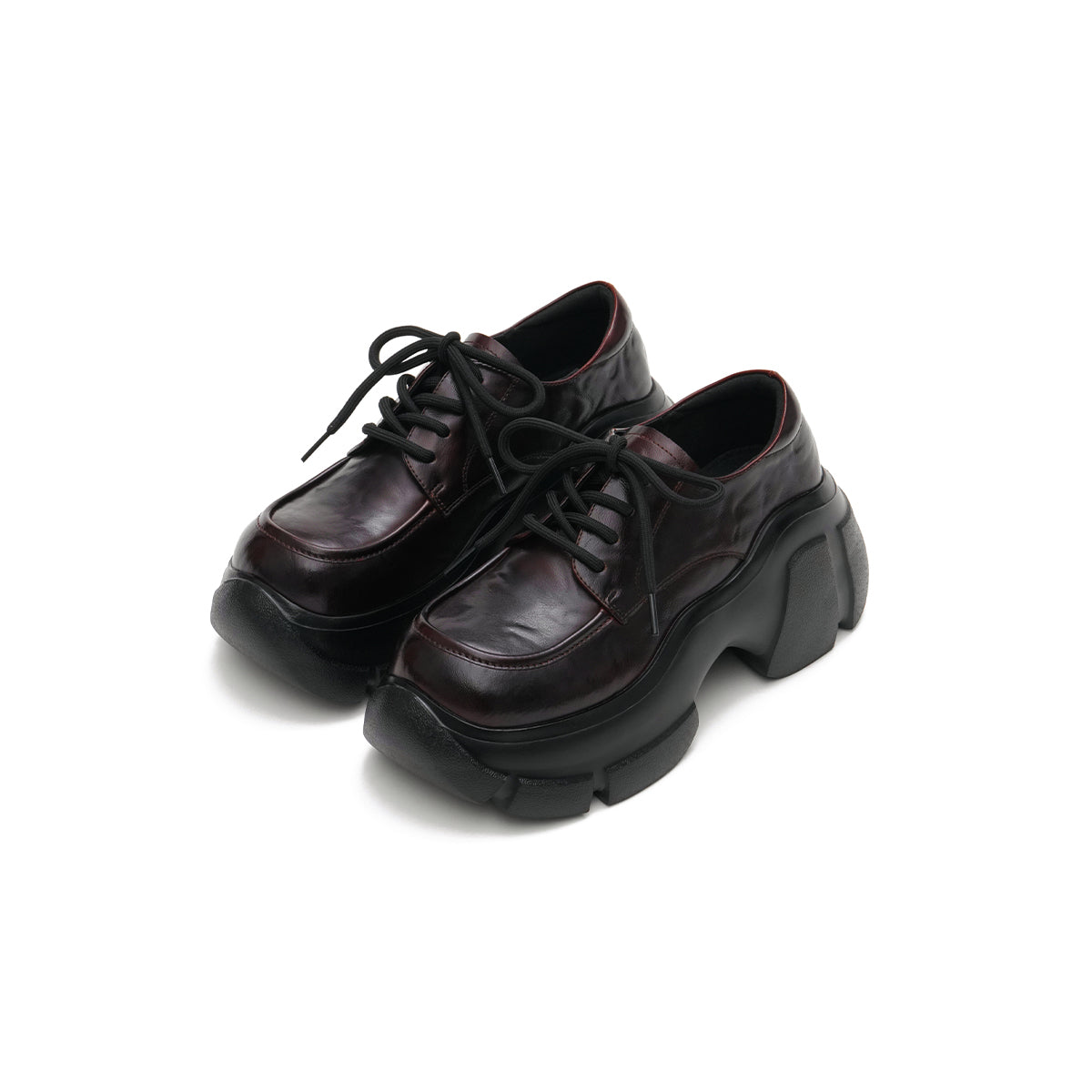 chunky heel platform lace up leather shoes all brown 2