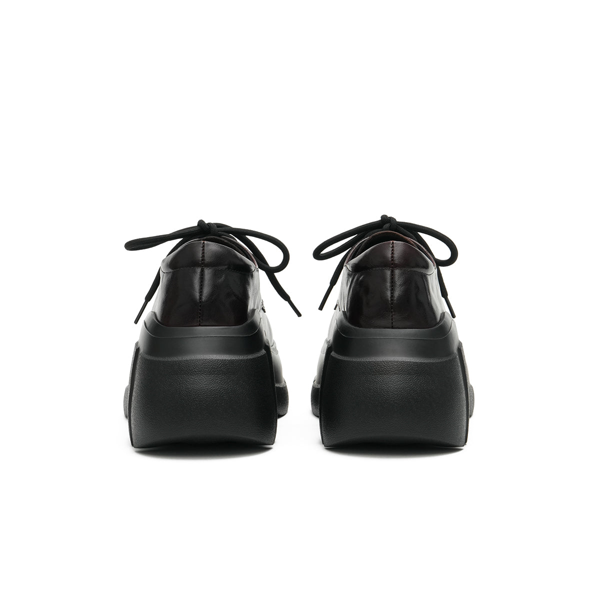 chunky heel platform lace up leather shoes all brown 3