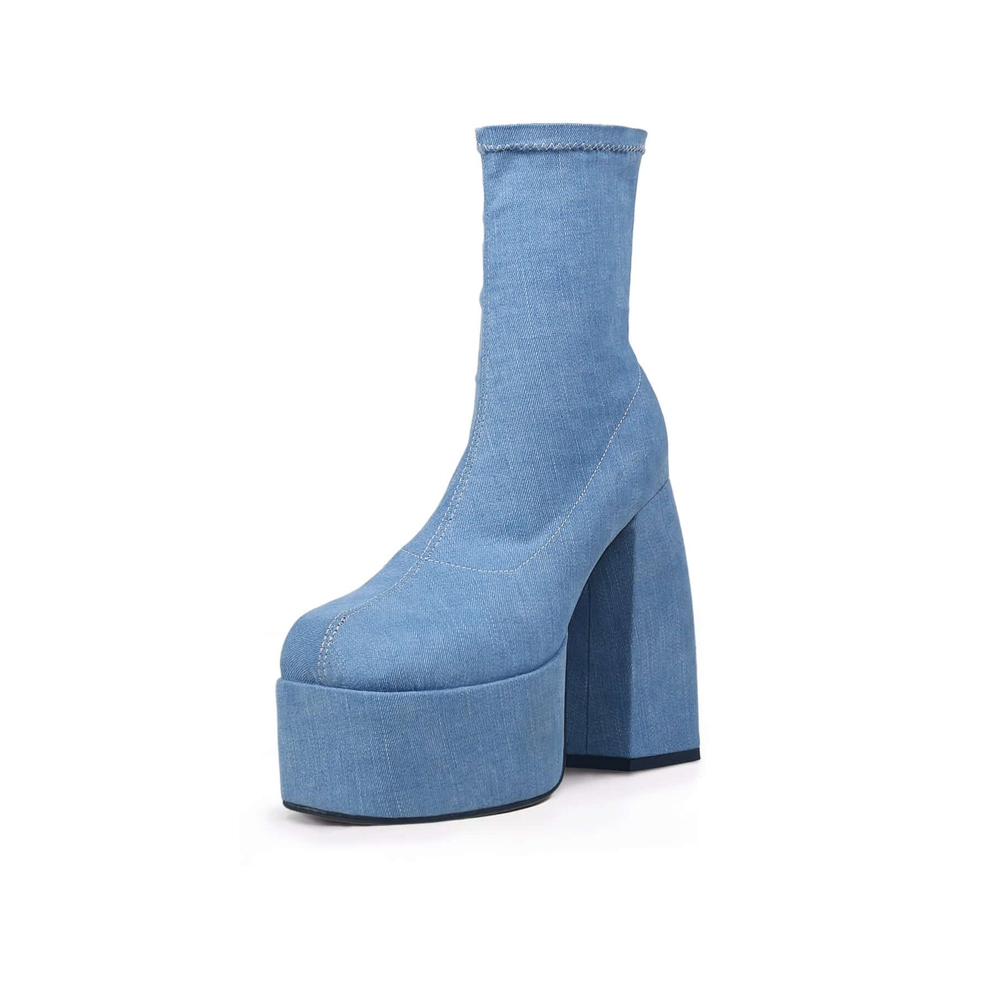 chunky platform blue denim ankle boots all blue 2