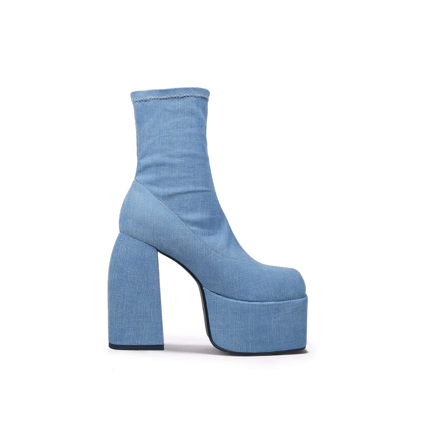 chunky platform blue denim ankle boots all blue 3