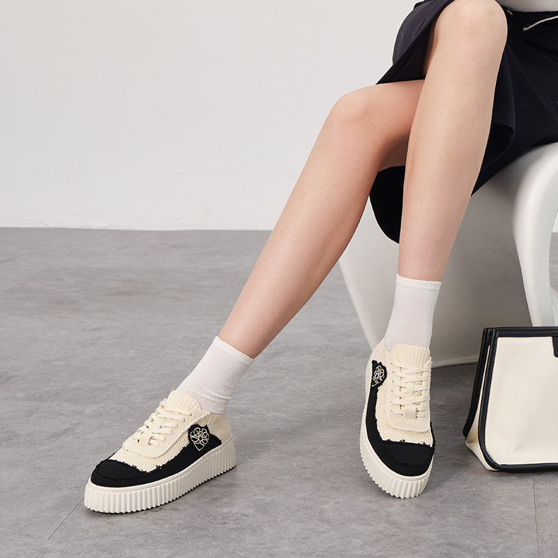 Chunky Platform Knit Sneakers – Colorblock Casual Shoes