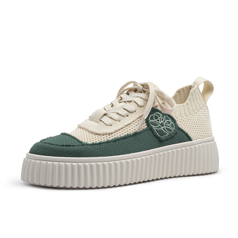 Chunky Platform Knit Sneakers – Colorblock Casual Shoes