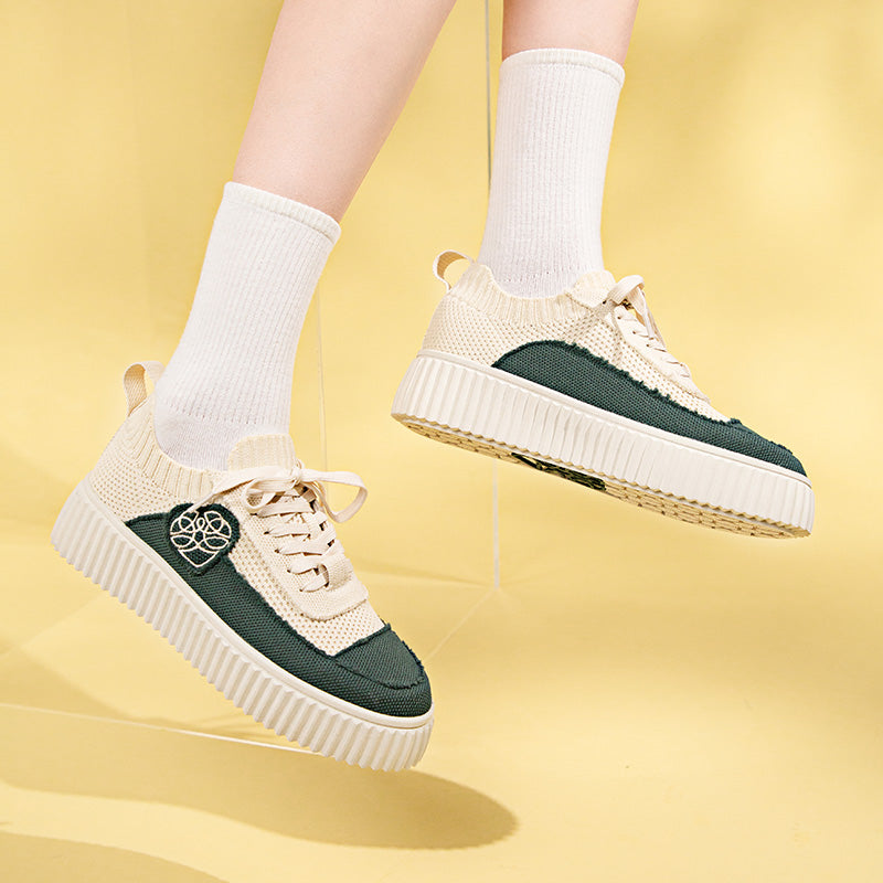 Chunky Platform Knit Sneakers – Colorblock Casual Shoes