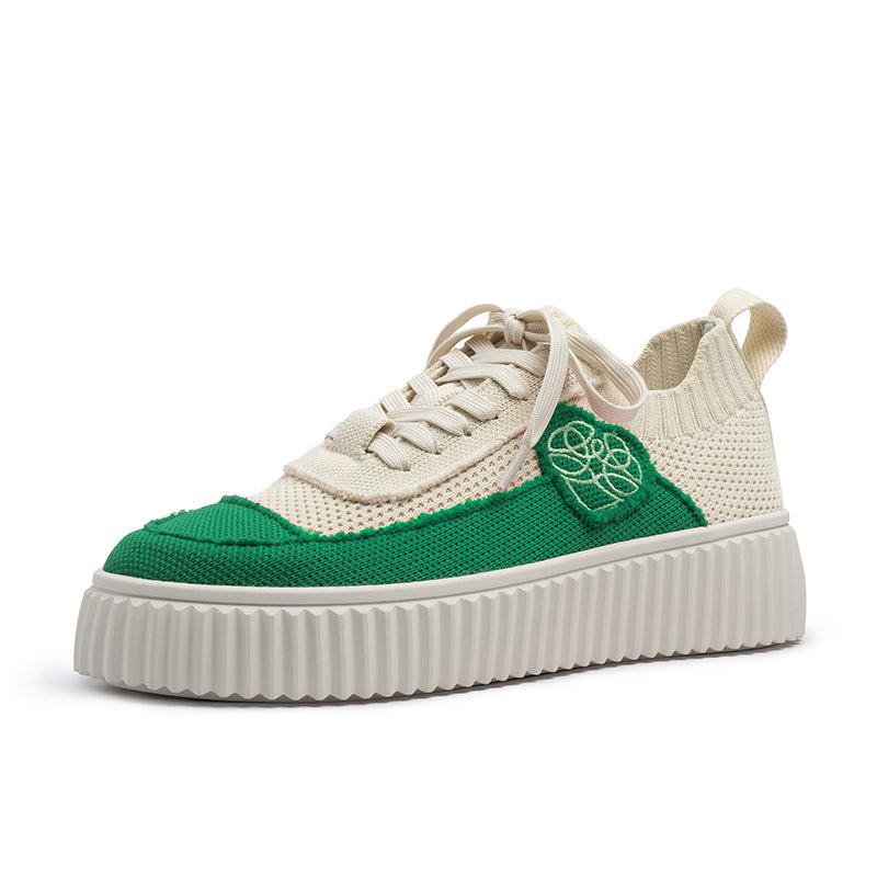 Chunky Platform Knit Sneakers – Colorblock Casual Shoes