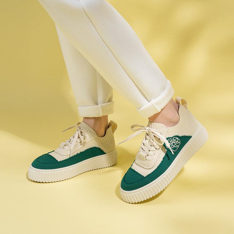 Chunky Platform Knit Sneakers – Colorblock Casual Shoes
