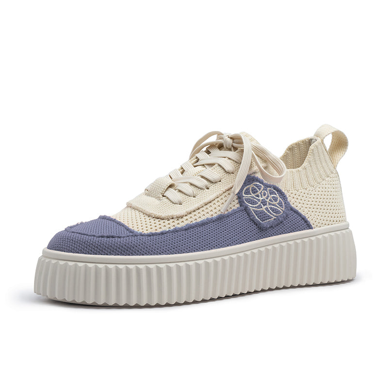 Chunky Platform Knit Sneakers – Colorblock Casual Shoes