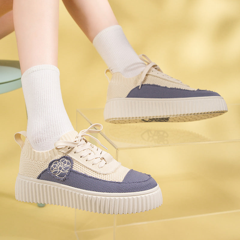 Chunky Platform Knit Sneakers – Colorblock Casual Shoes