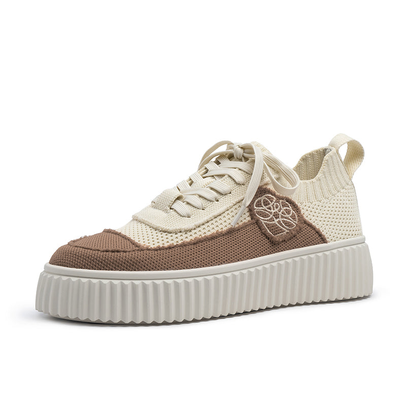 Chunky Platform Knit Sneakers – Colorblock Casual Shoes